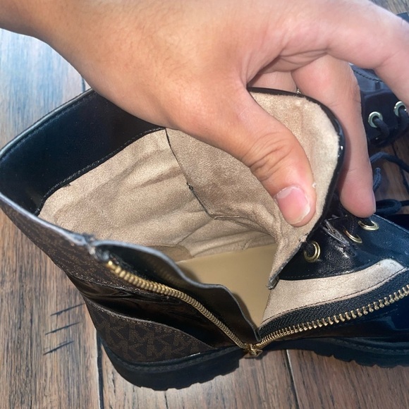 combat boots lace up monogram boots Michael Kors boots chunky boot Glossy black - Picture 7 of 13